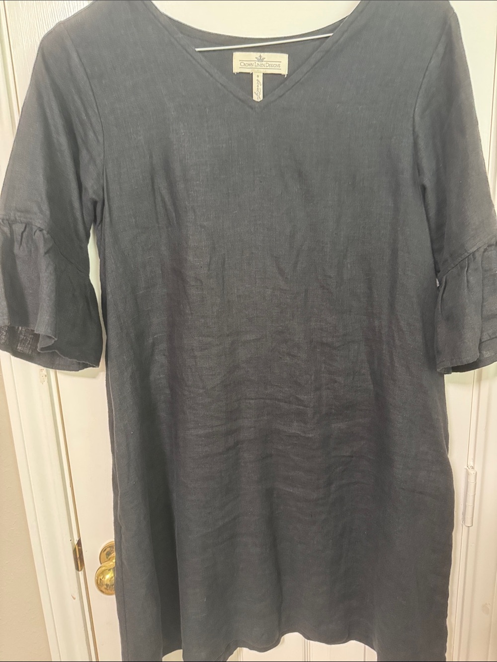 Crown Linen Designs Black Ruffle-Sleeve Midi Dress